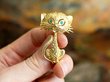 Vintage Gold Cat Brooch with Emeralds