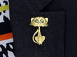 wearing Vintage Gold Cat Brooch with Emeralds