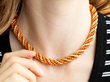 18k Yellow Gold and Coral Rope Necklace Around Neck