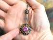 yellow gold Art Nouveau Pink Tourmaline and Enamel Pendant