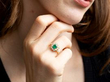 wearing Vintage Emerald and Diamond Cluster Ring in Gold