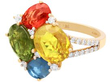 Green Orange and Blue Sapphire Ring in yellow Gold