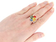 wearing Green Orange and Blue Sapphire Ring in Gold