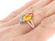 vintage Green Orange and Blue Sapphire Ring in Gold on hand