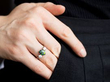 Antique Black Opal and Diamond Trilogy Ring wearing
