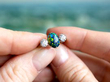 Antique Black Opal and Diamond Trilogy Ring in platinum