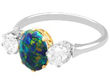 Black Opal and Diamond Trilogy Ring in platinum