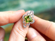 Edwardian Peridot Ring with Diamonds in platinum