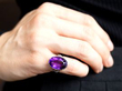 Antique 1920s Oval Amethyst Ring in Platinum wearing