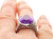 Antique 1920s Oval Amethyst Ring in Platinum on finger