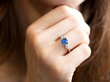 Vintage Sapphire Ring with Pear Cut Diamonds wearing