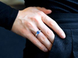 wearing Vintage Sapphire Ring with Pear Cut Diamonds