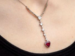 Pear Cut Ruby Pendant Necklace being worn