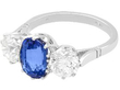 vintage Cushion Cut Sapphire Trilogy Ring in Platinum