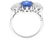 setting of Cushion Cut Sapphire Trilogy Ring