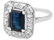 antique Octagon Blue Sapphire Ring with Diamonds