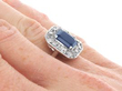 Octagon Blue Sapphire Ring with Diamonds on hand