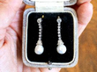 boxed Antique Natural Saltwater Pearl Earrings with Diamonds