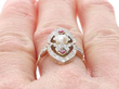 Marquise Edwardian Ruby Diamond and Pearl Ring on finger