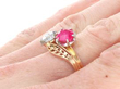 Ruby and Diamond Toi et Moi Ring on hand