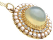 Yellow Gold Cat's Eye Chrysoberyl Pendant with pearls and diamonds