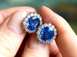 Vintage Sapphire and Diamond Cluster Earrings in white gold