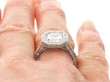 Asscher Cut Halo Engagement Ring on finger