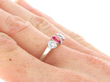 Antique Pink Sapphire and Diamond Trilogy Ring on hand