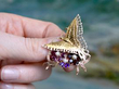 Tri-coloured gold Gemstone Butterfly and Flowers Brooch