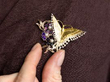 Gemstone Butterfly and Flowers Brooch in tri-coloured gold