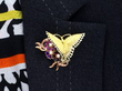 Gemstone Butterfly and Flowers Brooch wearing