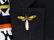 Pearl and Enamel Dragonfly Brooch in Gold wearing