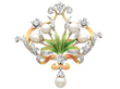 antique Art Nouveau Pearl Diamond and Enamel Brooch