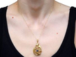 Art Nouveau Gold Sapphire Pendant being worn