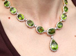 Vintage Peridot Necklace with Diamonds being worn
