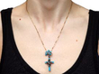 wearing Blue Enamel and Diamond Pendant