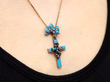 Antique Blue Enamel and Diamond Pendant wearing