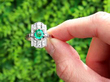 Art Deco Emerald and Diamond Ring in White Gold outside
