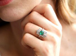 Art Deco Emerald and Diamond Ring in White Gold wearing