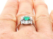 Art Deco Emerald and Diamond Ring in White Gold on finger