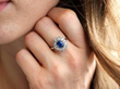 Sapphire Cluster Ring with Old European Diamonds wearing