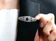 1920s sapphire and Diamond Brooch in Platinum wearing