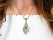 Antique Pearl and Emerald Pendant with Diamonds wearing