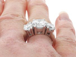 Vintage 3 Stone Diamond Ring in Platinum on finger