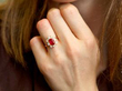 18ct Gold Ruby and Diamond Cluster Ring wearing