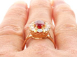 18ct Gold Ruby and Diamond Cluster Ring on finger
