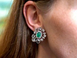 wearing Fine Vintage Emerald Earring with Diamonds