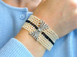 wearing Antique Pearl and Onyx Bead Bracelet with Diamonds