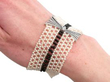 Antique Pearl and Onyx Bead Bracelet with Diamonds on wrist