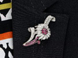 Vintage Ruby Brooch being worn